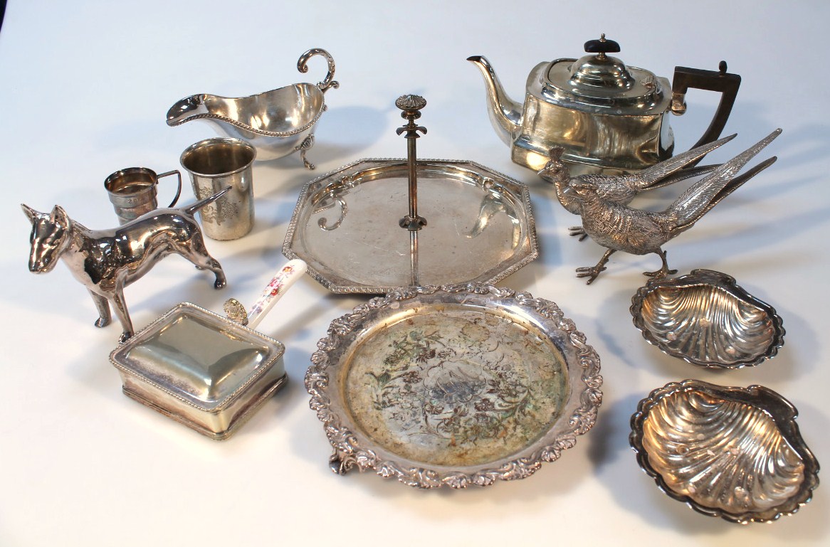 Appraisal: A silver plated teapot and other silver plate including a