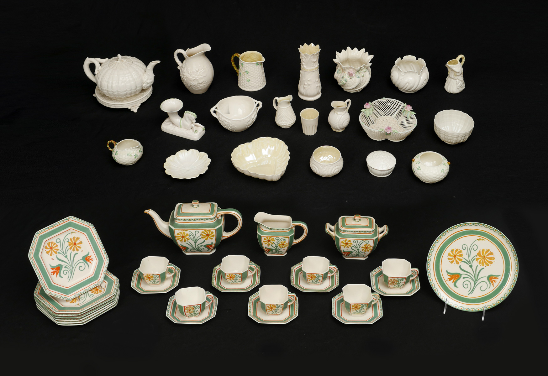 Appraisal: LARGE LOT OF BELLEEK CHINA SOME WITH BLACK MARKS Comprising