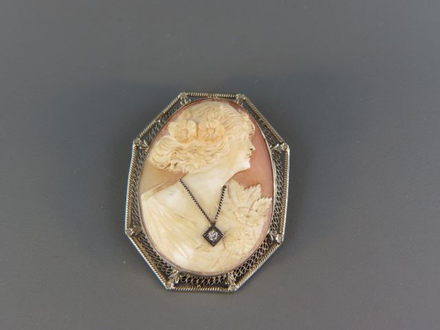 Appraisal: Cameo Pendant or Brooch carved shell portrait of a lady