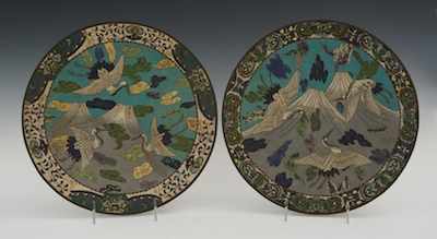 Appraisal: A Pair of Scenic Cloisonne Vases With Ho-Ho Birds Both