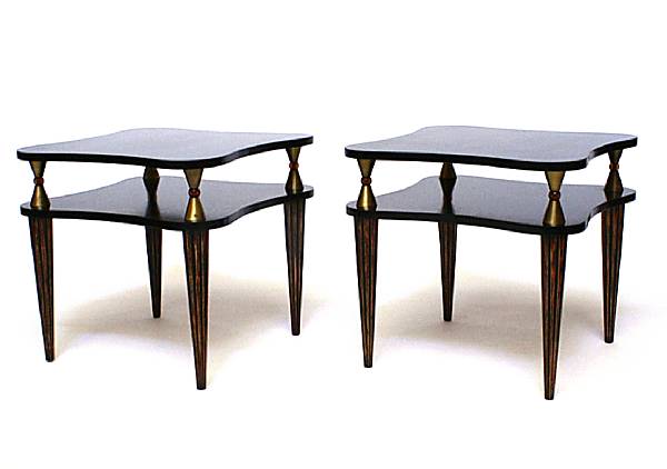 Appraisal: A pair of American ebonized brass and glass side tables