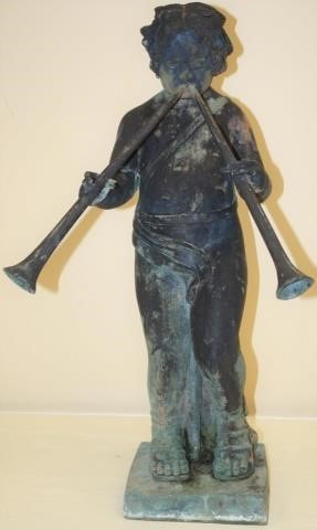 Appraisal: TH CENTURY BRONZE GARDEN SCULPTURE DEPICTING AYOUNG BOY PLAYING A