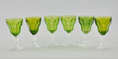 Appraisal: Six Crystal Goblets in Green and Clear by Val St