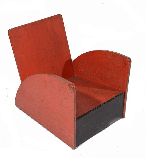 Appraisal: Manner of BauhausA low oak armchair painted red with curved