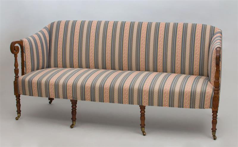 Appraisal: FEDERAL CARVED MAHOGANY UPHOLSTERED SOFA in x ft x in