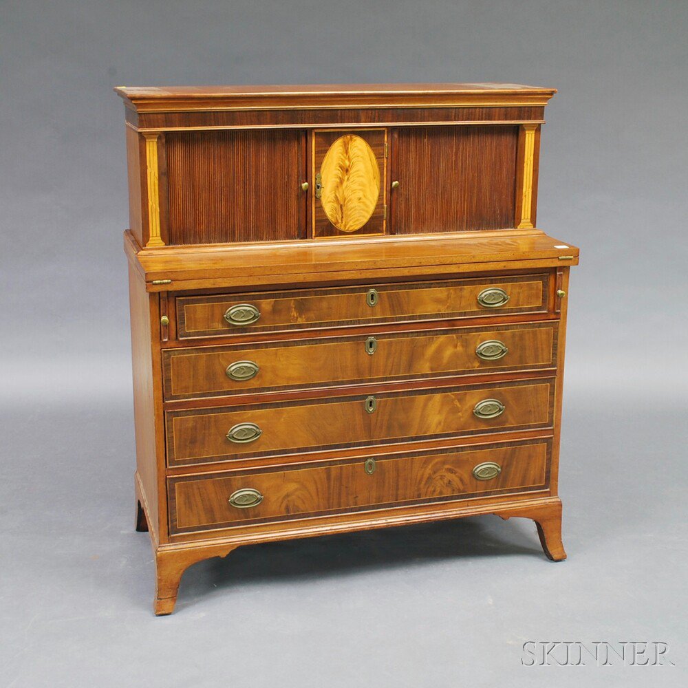 Appraisal: Federal Inlaid Mahogany Tambour Desk possibly New Hampshire or Massachusetts