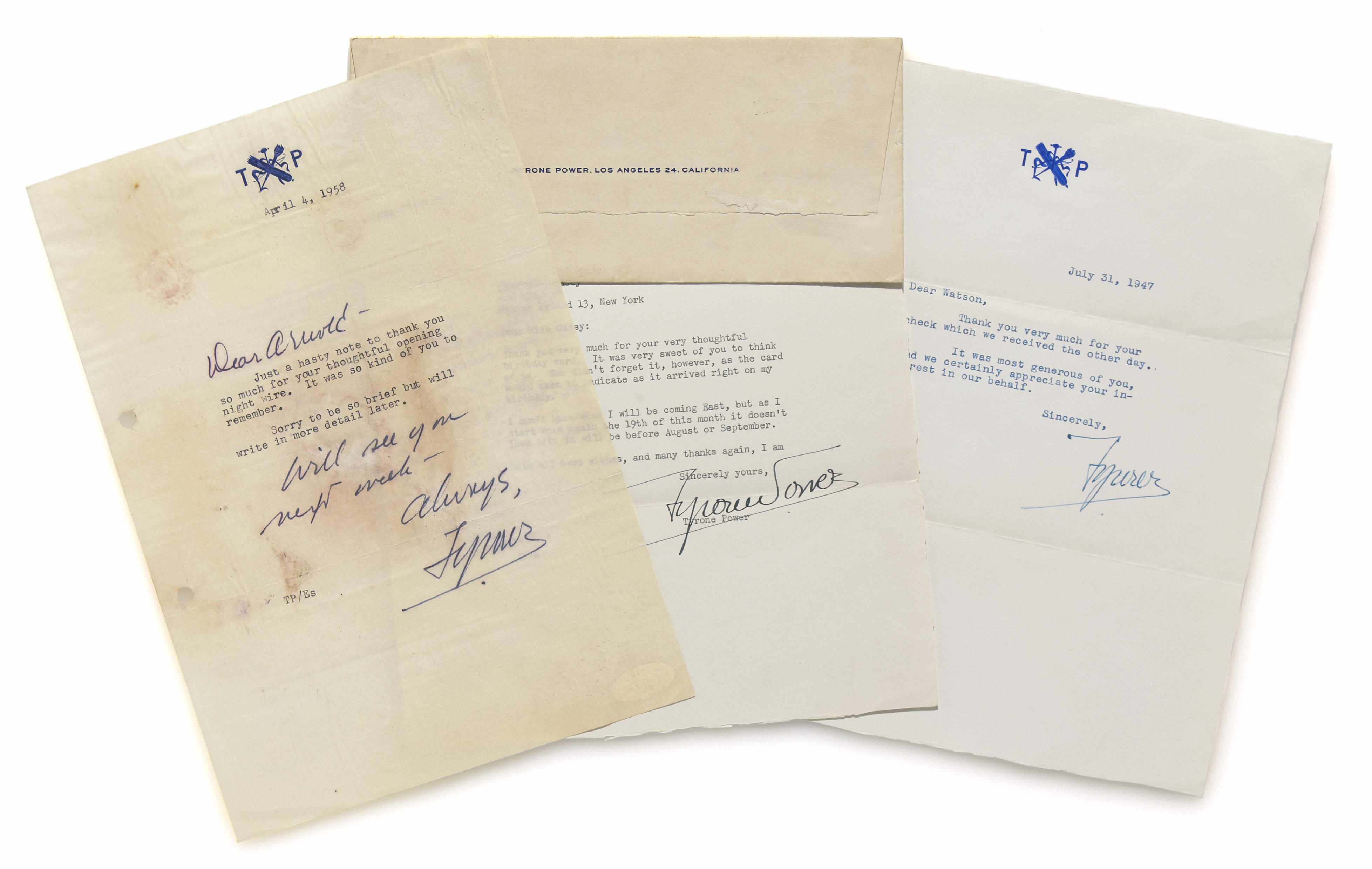 Appraisal: Tyrone Power letters signed and A group of typed letters