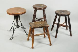 Appraisal: Four Small Vintage Stools Four small stools comprising three turned