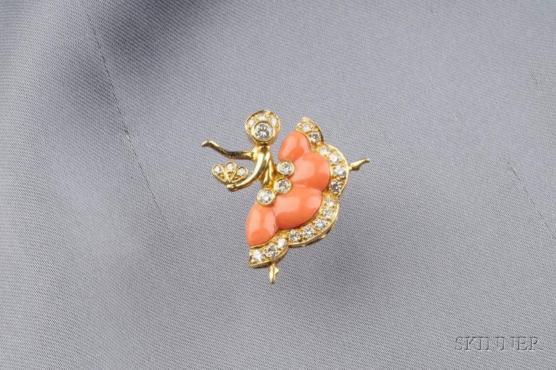 Appraisal: kt Gold Coral and Diamond Ballerina Brooch Van Cleef Arpels