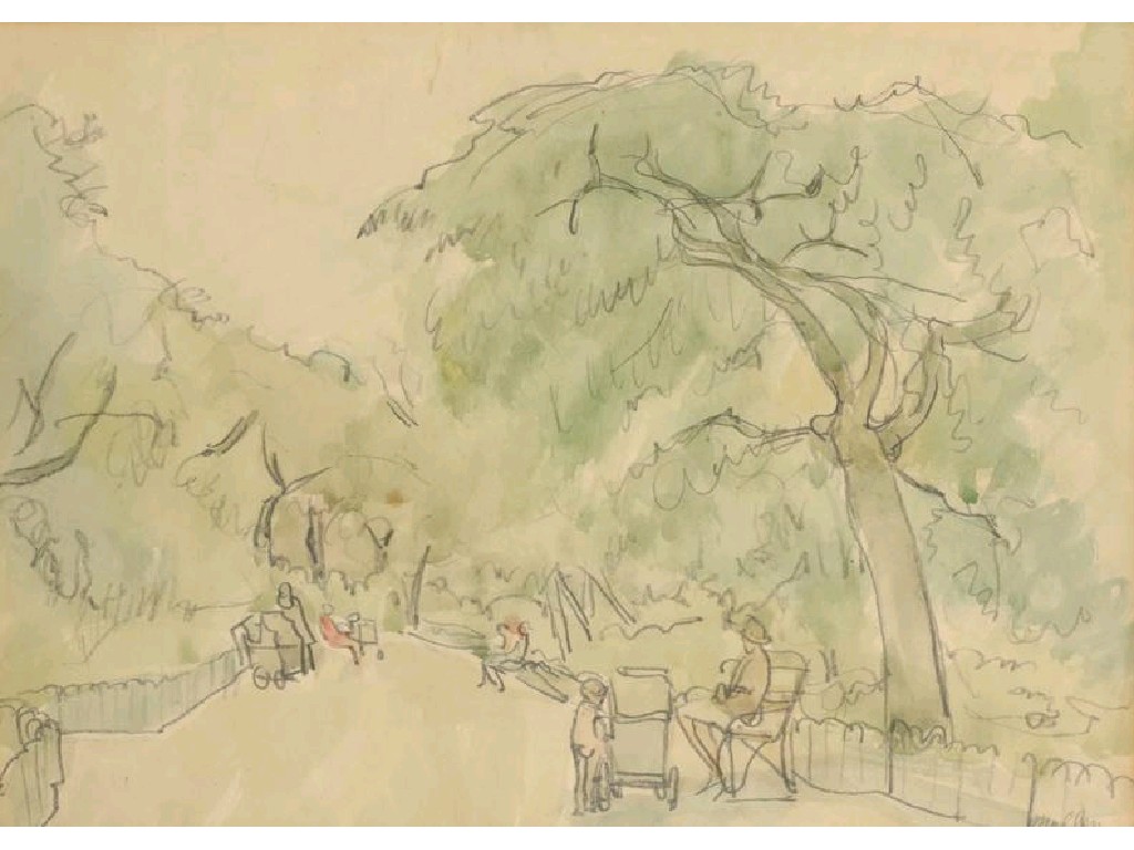 Appraisal: O'MULLEN Figures seated on a park bench signed in pencil