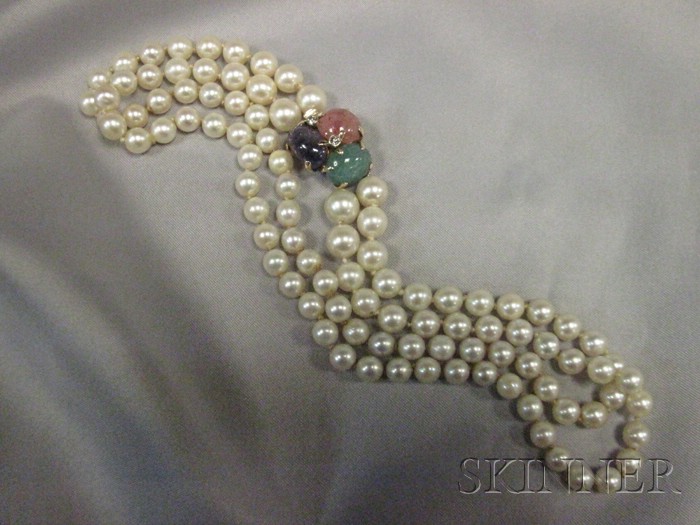 Appraisal: Cultured Baroque Pearl Double-strand Necklace Seaman Schepps composed of ninety-eight