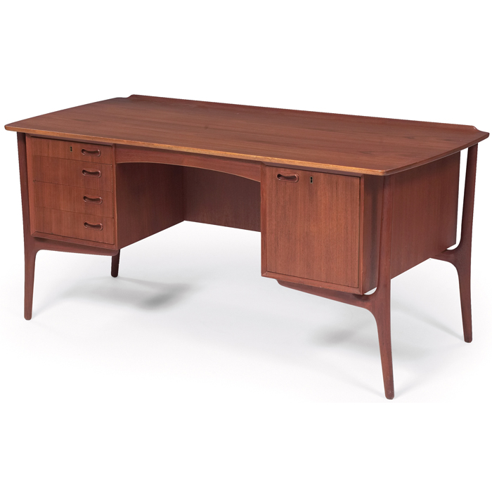 Appraisal: H P Hansen desk Denmark teak double-sided storage with locking