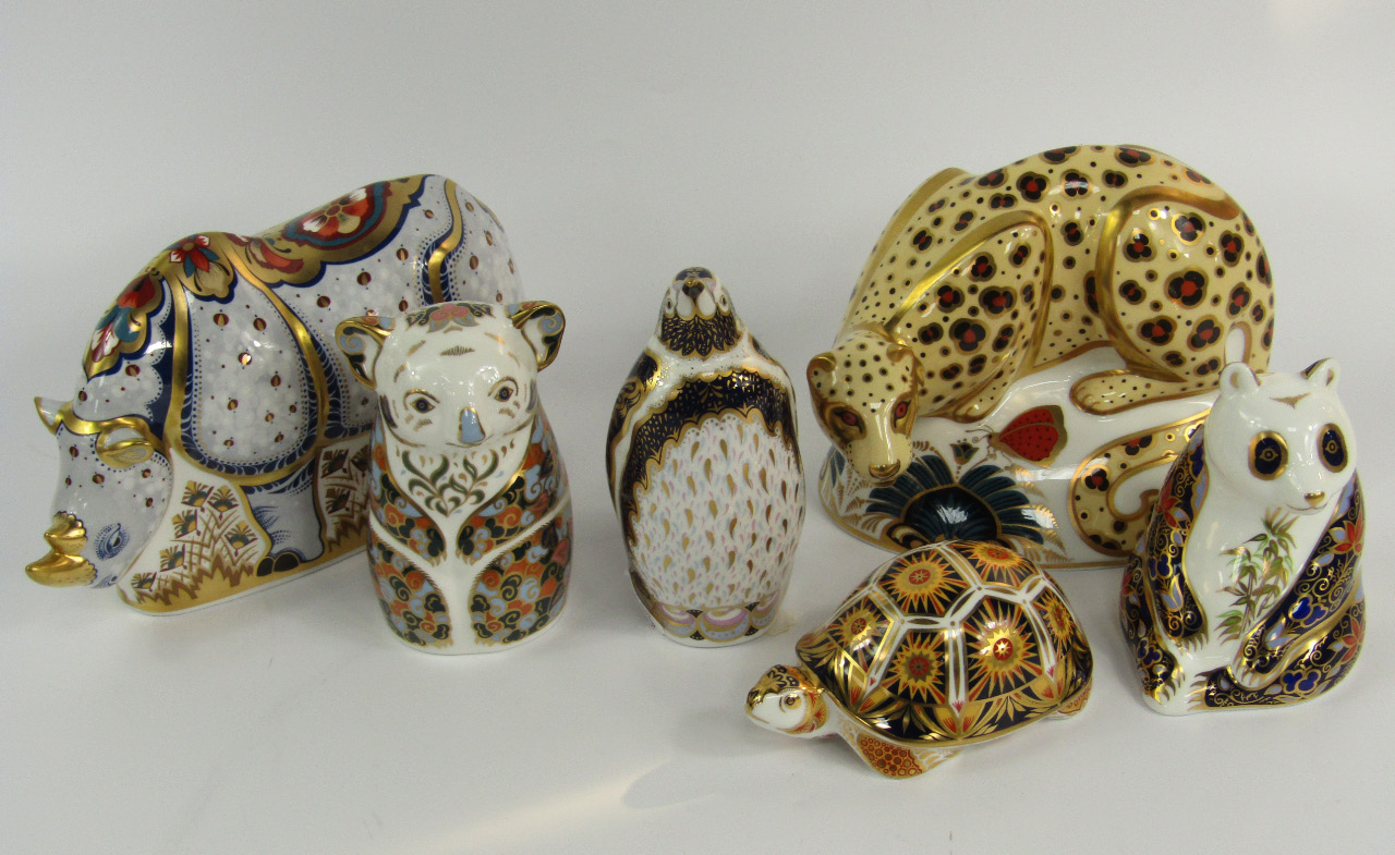 Appraisal: Six Royal Crown Derby Endangered Species Imari porcelain paperweights modelled