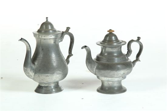 Appraisal: TWO PEWTER COFFEE POTS American th century One for Josiah