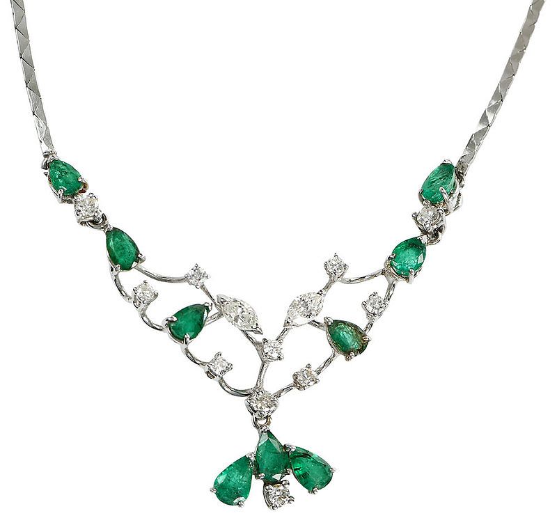 Appraisal: kt Emerald and Diamond Necklace nine pear shaped emeralds estimated