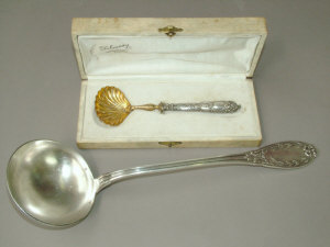 Appraisal: A French silver ladle also a cased French silver and