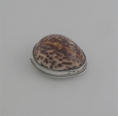 Appraisal: A George III mounted cowrie shell snuff box initialled 'H'