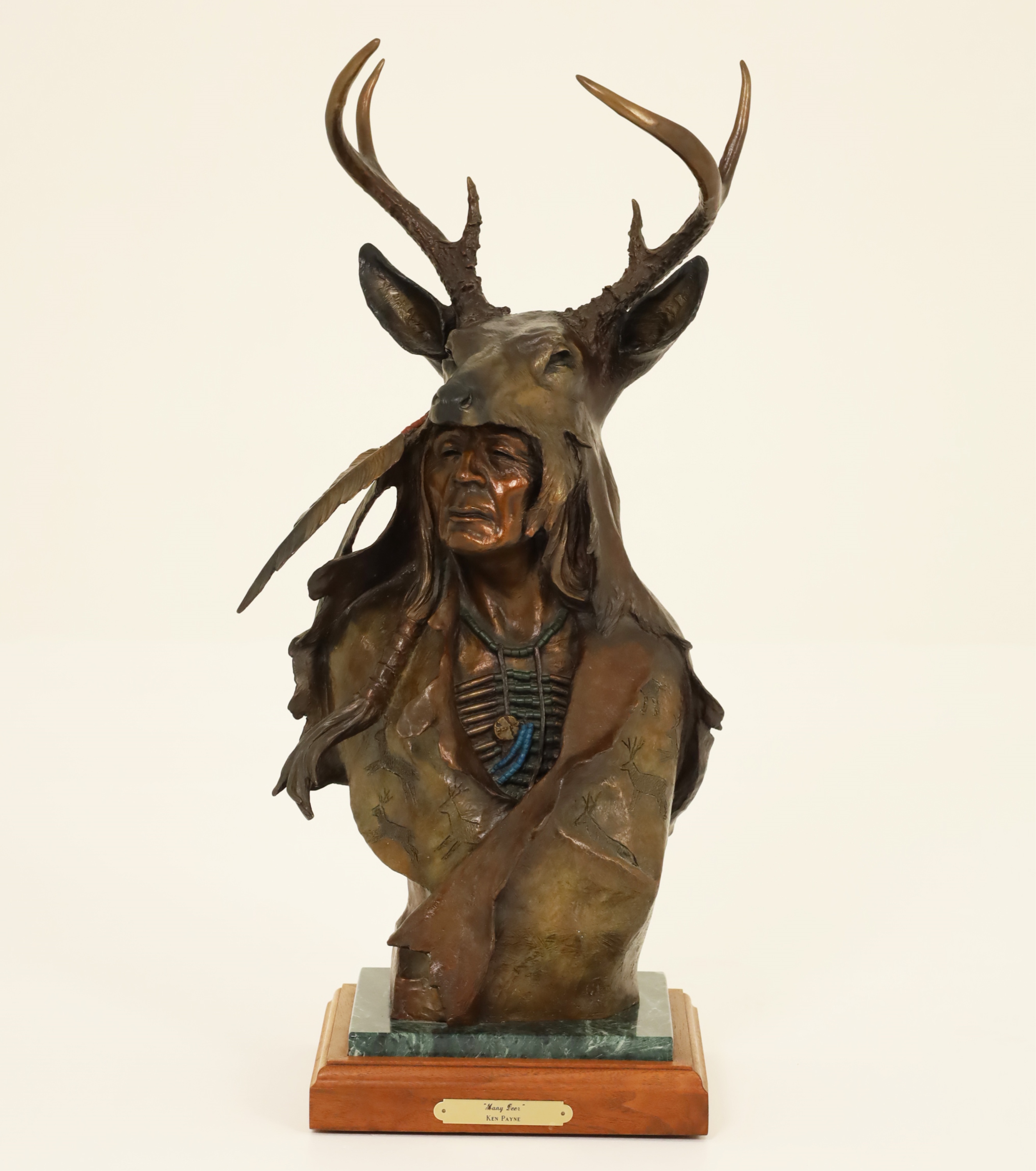 Appraisal: KEN PAYNE NATIVE AMERICAN BRONZE BUST Polychrome bronze bust of