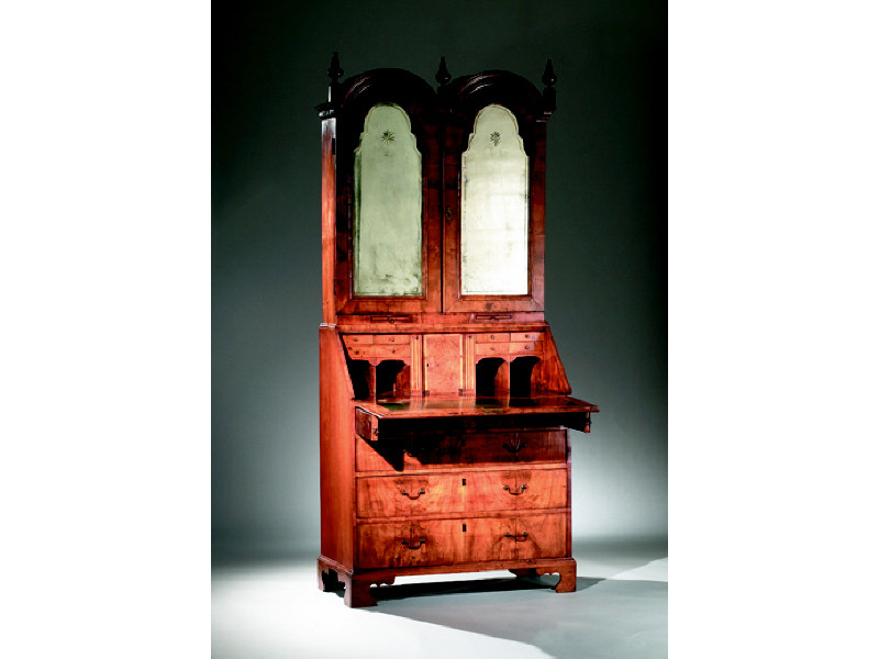 Appraisal: ANTIQUE ENGLISH QUEEN ANNE WALNUT BUREAU BOOKCASE The upper member