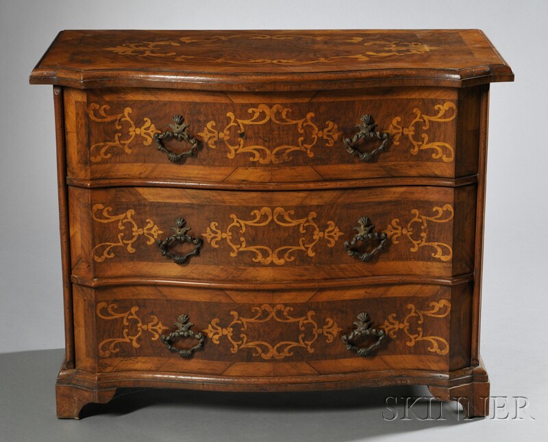 Appraisal: Inlaid Three-drawer Commode possibly Italy th or th century Baroque-style