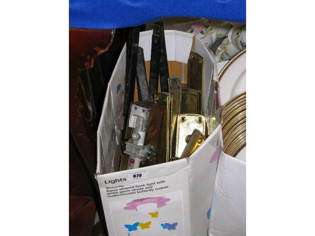 Appraisal: Box of assorted brass door handles etc