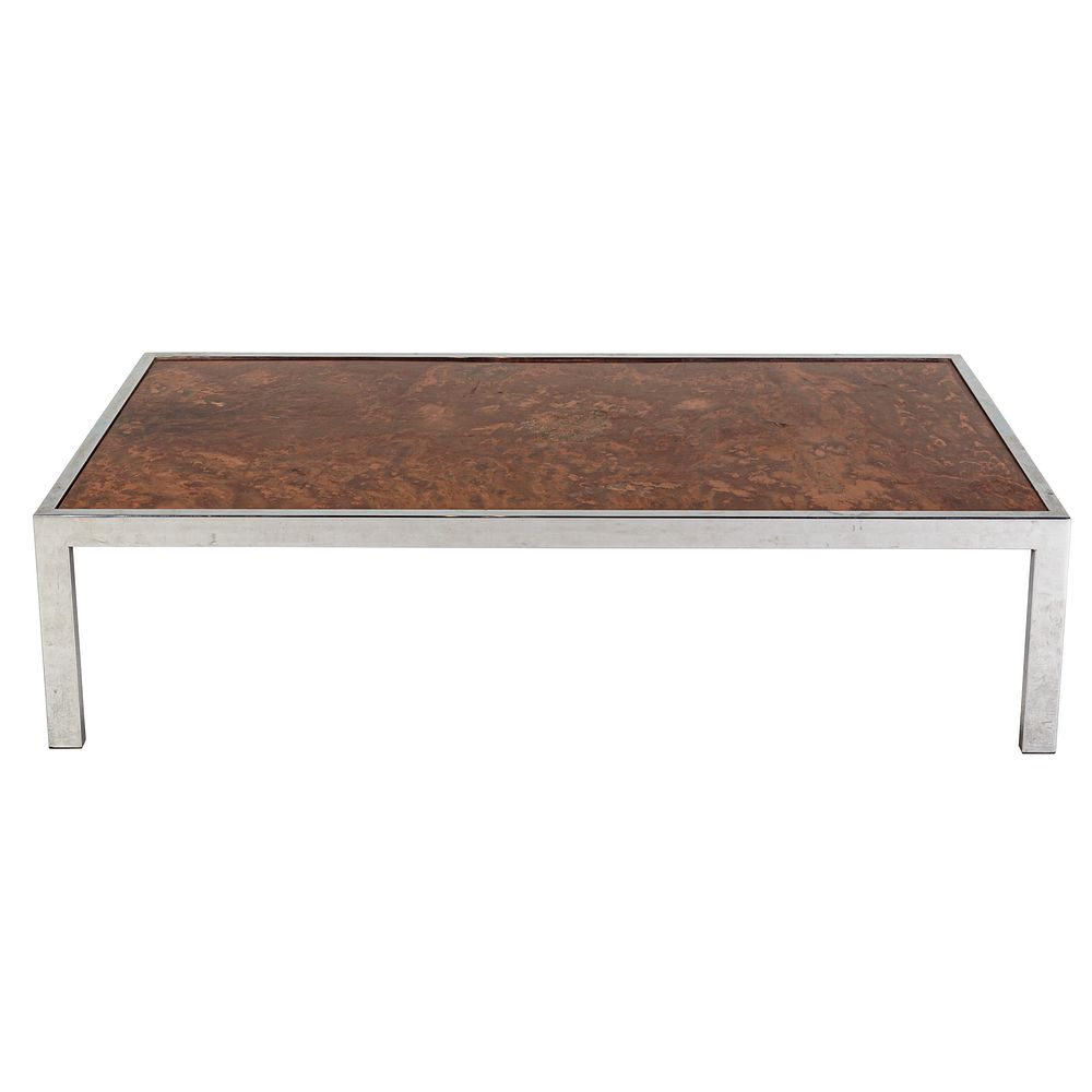 Appraisal: Modern Chrome Copper Enamel Coffee Table Four legged chrome frame