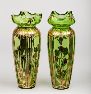 Appraisal: A pair of Art Nouveau style vases the green tapered