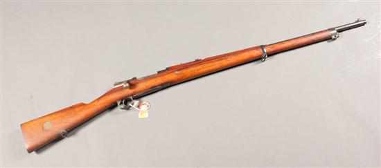 Appraisal: Swedish Mauser rifle Model B sighting data plate on butt