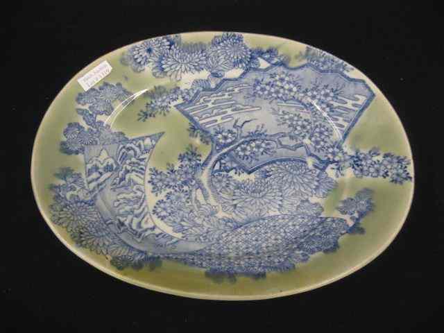 Appraisal: Oriental Porcelain Oval Platter blue Imari style floral decor celedon