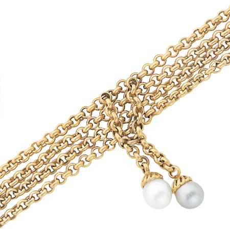 Appraisal: Four Strand Gold and Cultured Pearl Chain Bracelet Estimate -