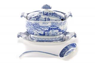 Appraisal: English Blue White Transferware Tureen C English late th early