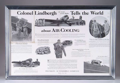 Appraisal: CHARLES LINDBERGH BROADSIDE -sheet broadside from Franklin Automobile Co boasting