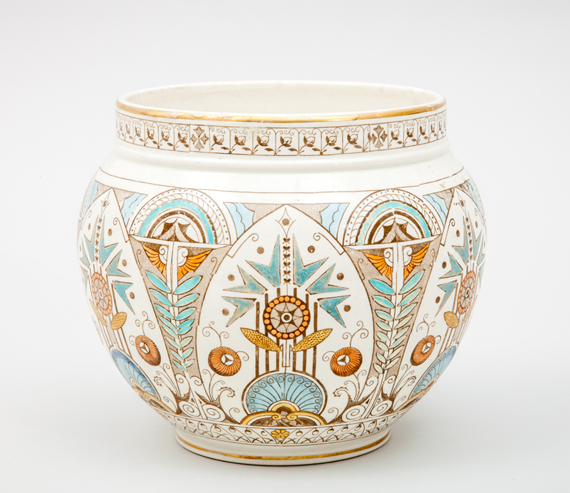 Appraisal: CHRISTOPHER DRESSER ATTRIBUTION OLD HALL FLOWER POT Transfer-decorated and gilt-ceramic