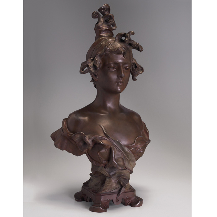 Appraisal: Art Nouveau sculpture bronzed metal bust large female portrait original