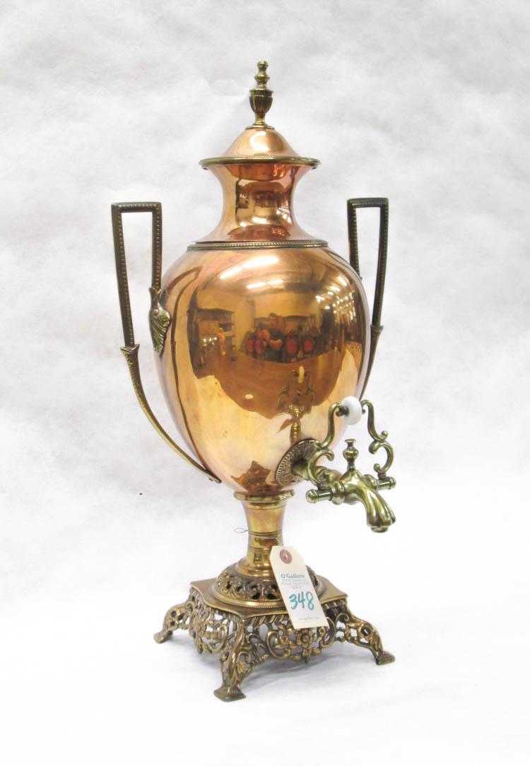 Appraisal: A COPPER AND BRASS COFFEE URN Thomas John Taylor makers