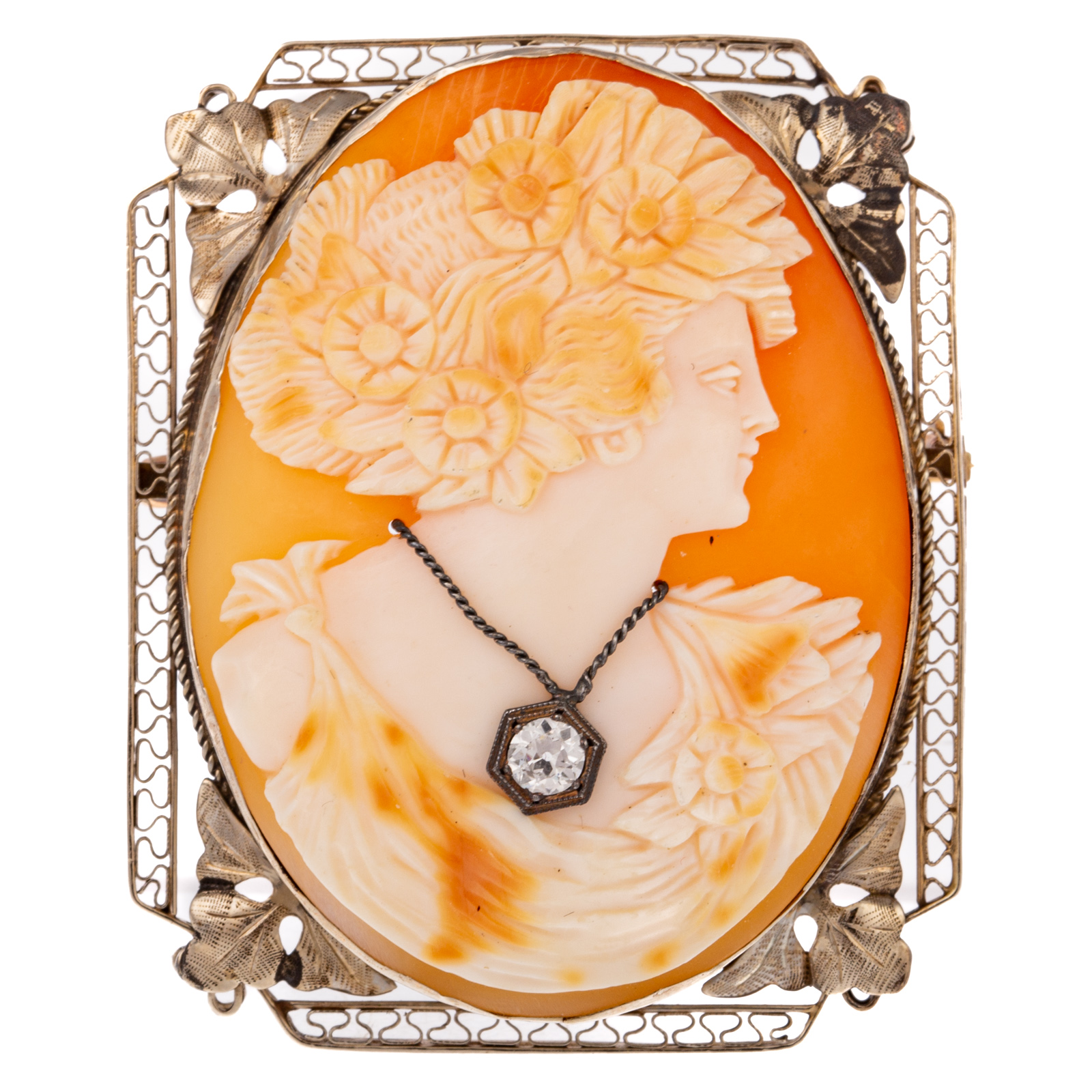 Appraisal: A LARGE K CAMEO BROOCH WITH OEC DIAMOND ACCENT K