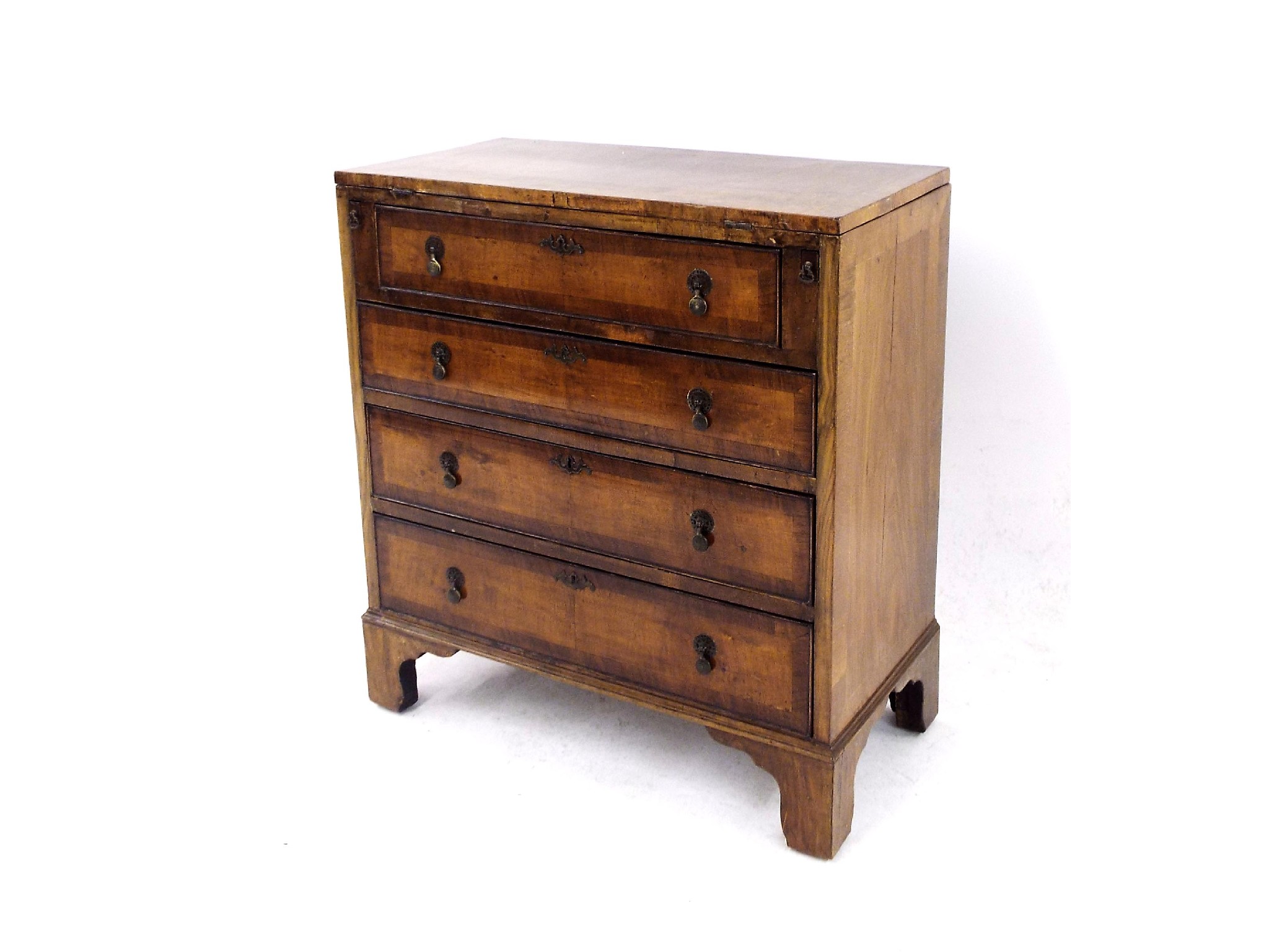 Appraisal: Georgian style walnut crossbanded bachelors chest with hinged top and