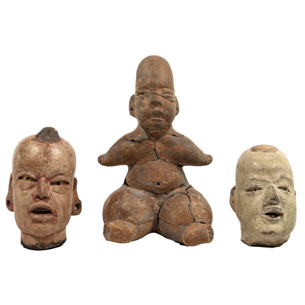 Appraisal: PRE-COLUMBIAN STYLE FIGURAL CERAMIC ASSORTMENT items including seated hollow figure