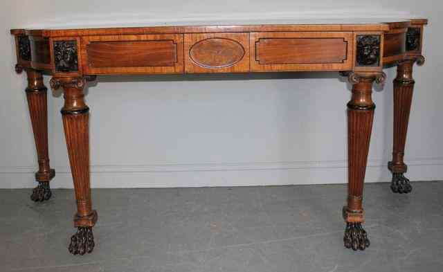 Appraisal: Regency Mahogany Drawer Console Magnificent console with fluted legs raised