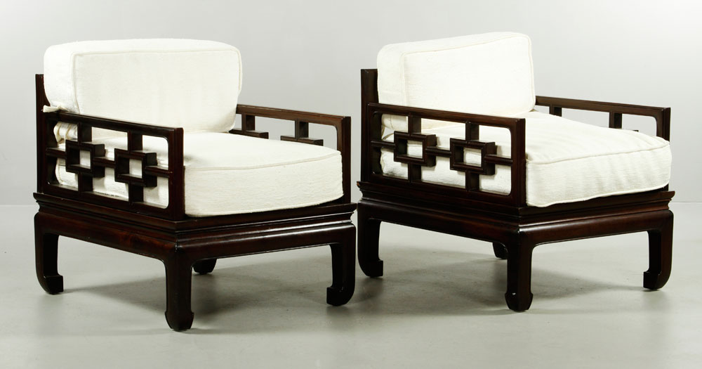 Appraisal: - Three Chinese Hardwood Chairs Three carved hardwood chairs China