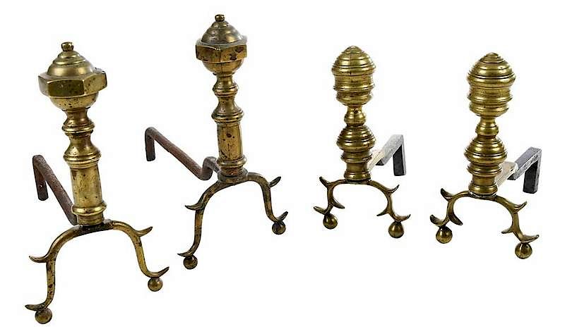 Appraisal: Two Pairs Miniature Federal Brass Andirons American early th century