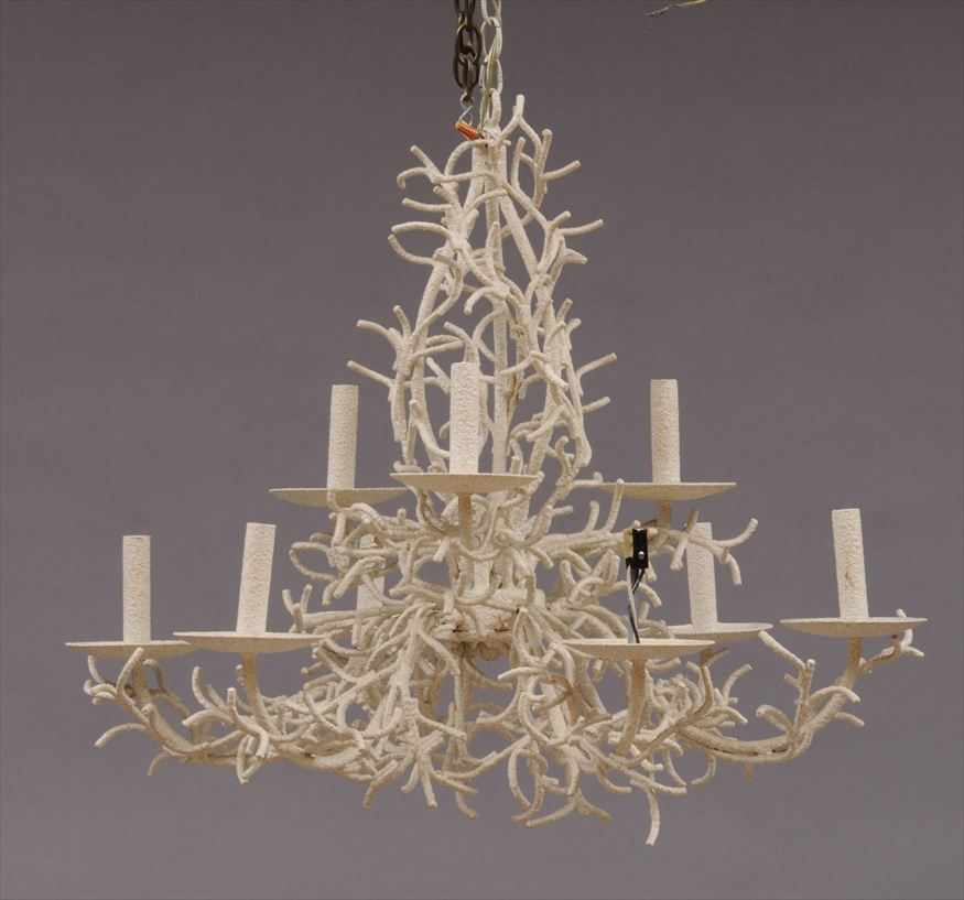 Appraisal: LOUIS XV STYLE WHITE-PAINTED WROUGHT-IRON NINE-LIGHT CHANDELIER The skeletal frame