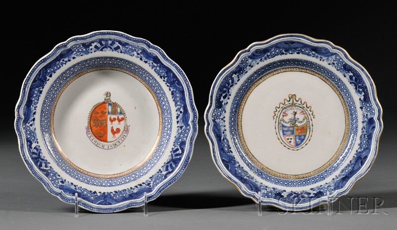 Appraisal: Chinese Export Porcelain Armorial Soup Plate and Dinner Plate late