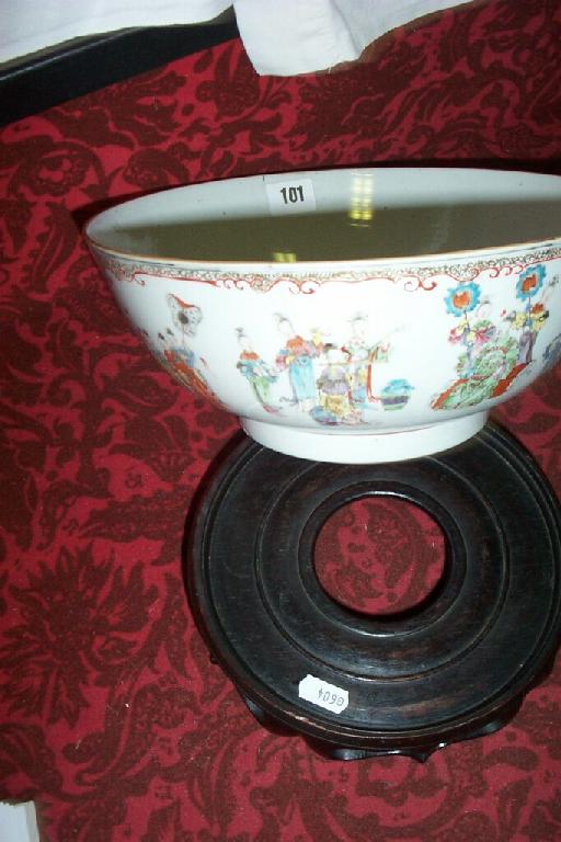 Appraisal: A th century oriental punch bowl with polychrome painted decoration