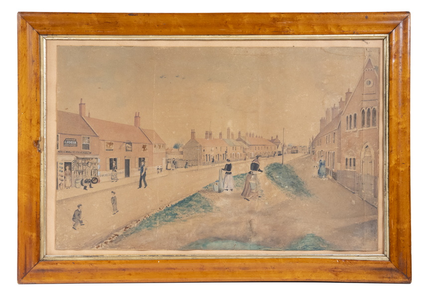 Appraisal: TH C SCHOOL GIRL WATERCOLOR OF A TOWN STREET Circa