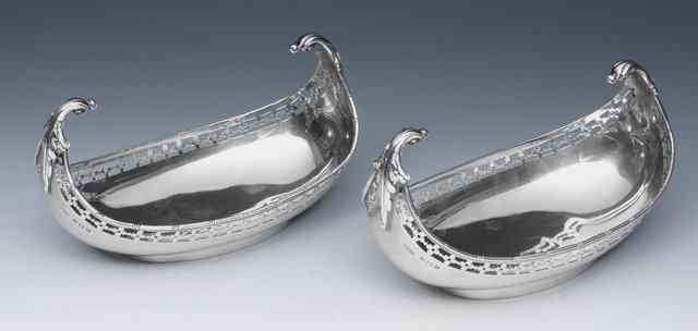 Appraisal: A PAIR OF SILVER BOAT SHAPED OVAL DISHES with pierced