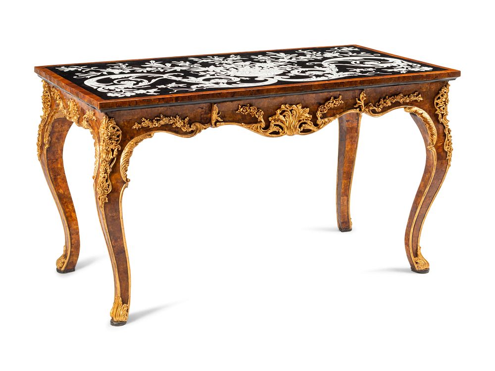 Appraisal: An Italian Baroque Style Parcel Gilt Shell and Marble-Veneered Table