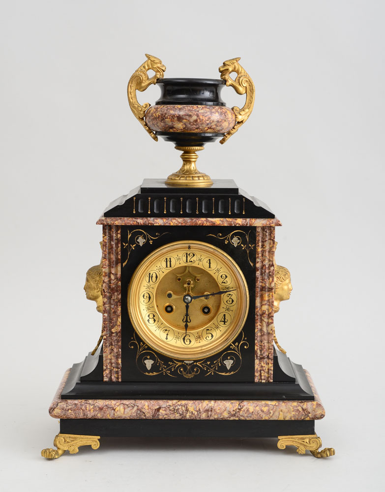 Appraisal: BAROQUE STYLE GILT-BRONZE-MOUNTED AND FLEUR DE PECHE MARBLE MANTLE CLOCK