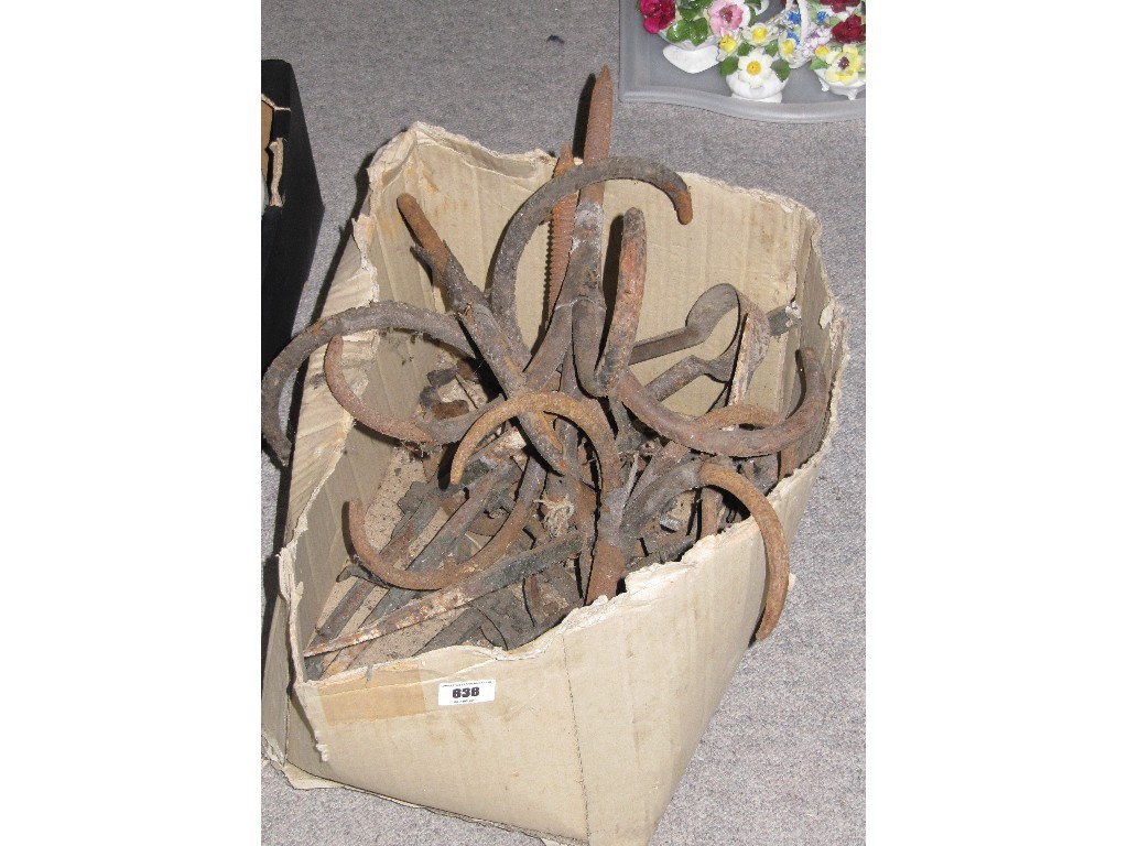 Appraisal: Box of assorted iron farming implements