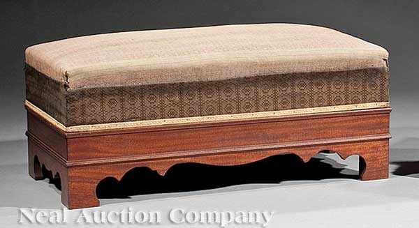 Appraisal: An American Carved Mahogany Bench mid- th c upholstered rectangular